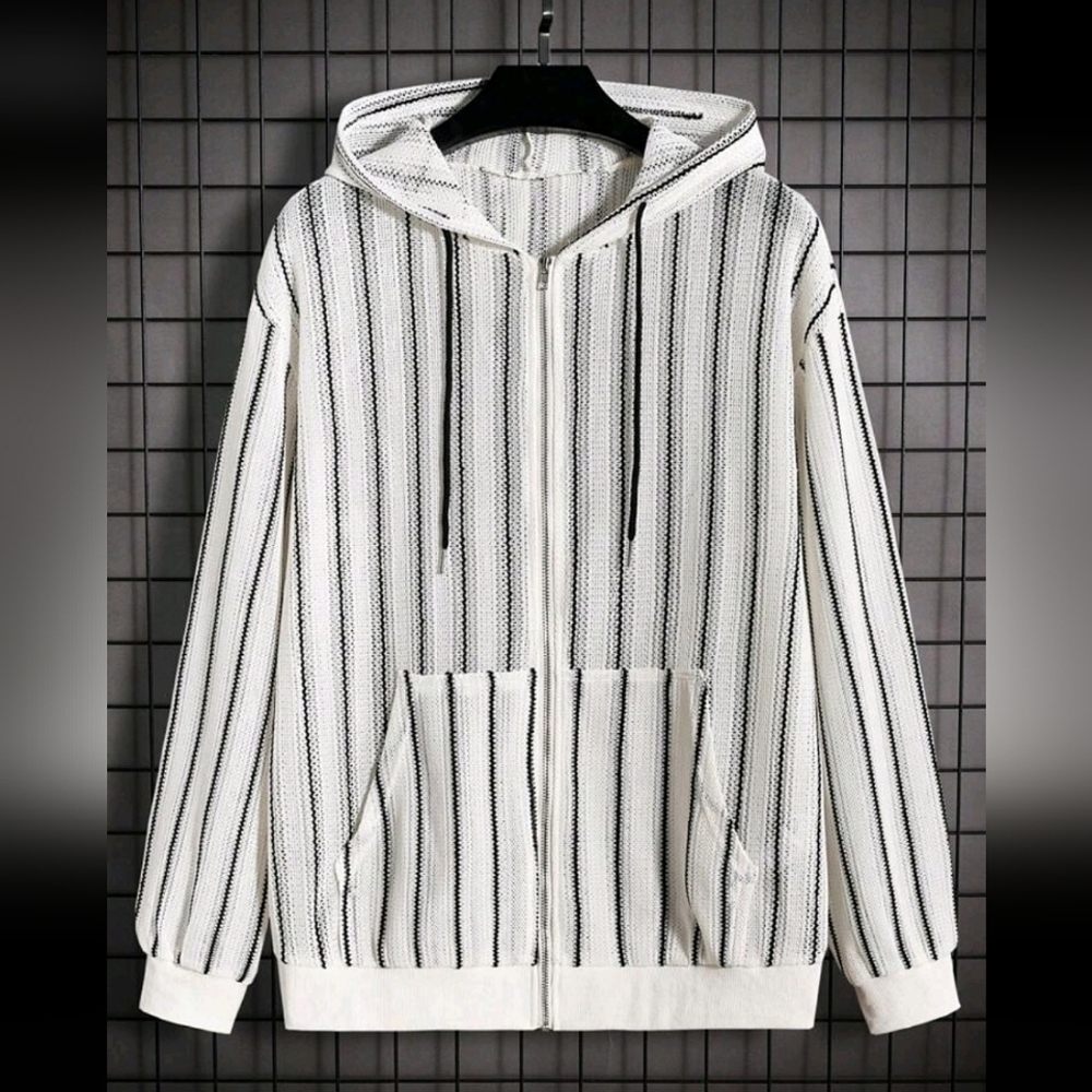 NEW! MESH FABRIC HOODIE SHEER WHITE BLACK PATTERN